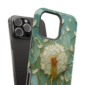 Magsafe gebrandschilderd glas paardebloem telefoonhoesje, salie groene botanische kunst, verdorde magnetische paardebloem hoes, bloemenliefhebber cadeau voor iPhone afbeelding 4
