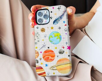 Cosmic Flair Phone Case, Cute Celestial Case, Trendy Watercolor & Glitter Space Design For iPhone Pro Max Plus, Samsung