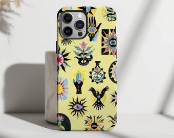 Telefoonhoesje spirituele collage, mystiek esthetiek, trendy Wicca-ontwerp Fatimas Hand Third Eye iPhone 16 15 14 13 12 11 8 7 Pro Max Plus X