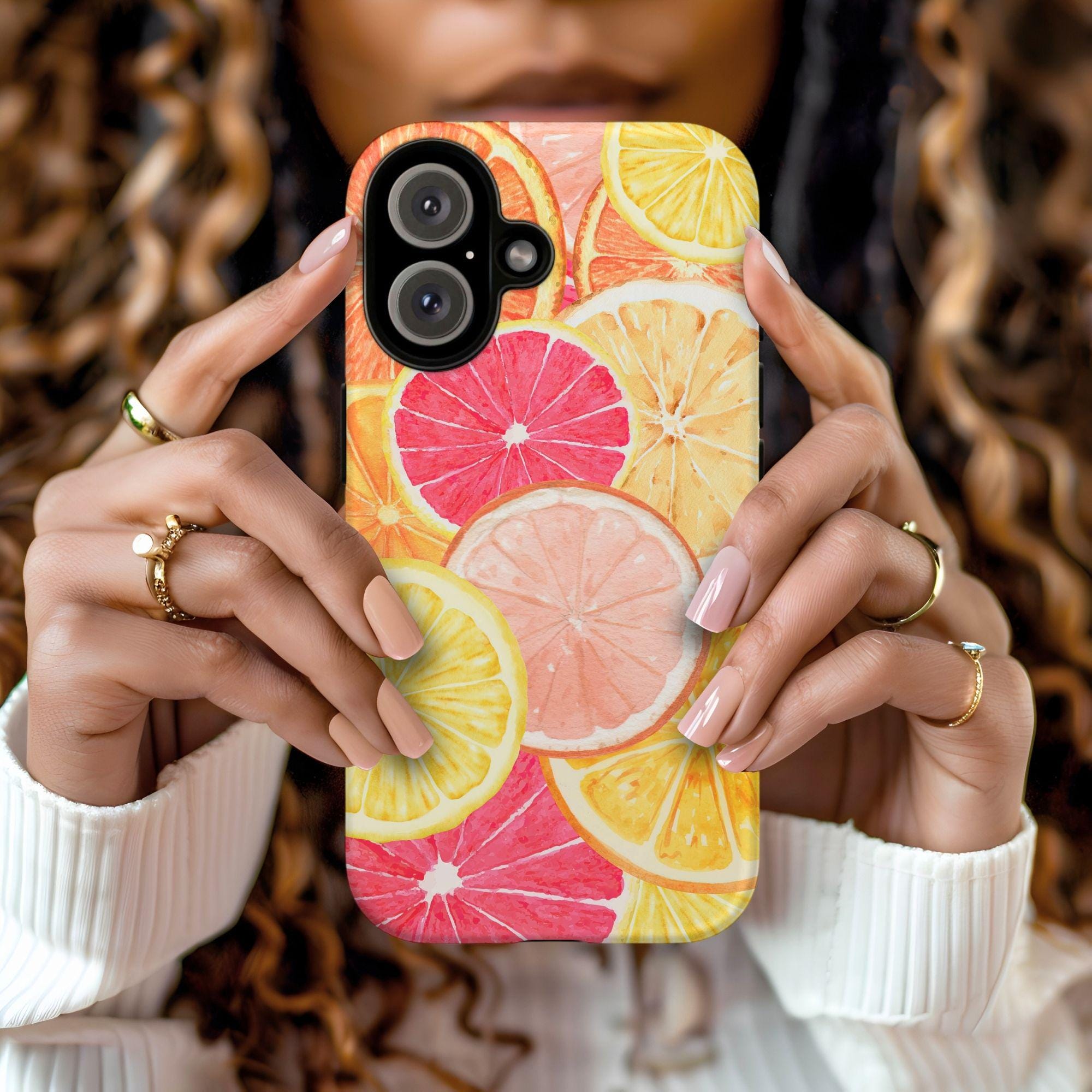 Citrus Slices Phone Case, Lemon Orange and Grape Fruits Pattern