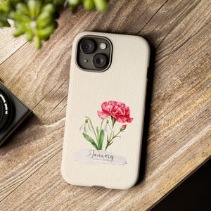 Mobilskal med blomma, födelsemånad, januari, nejlika och snödroppe, fodral, iPhone 15 pro max, 14 plus, 13, 12, 11, 8, 7, X Samsung Galaxy, Pixel