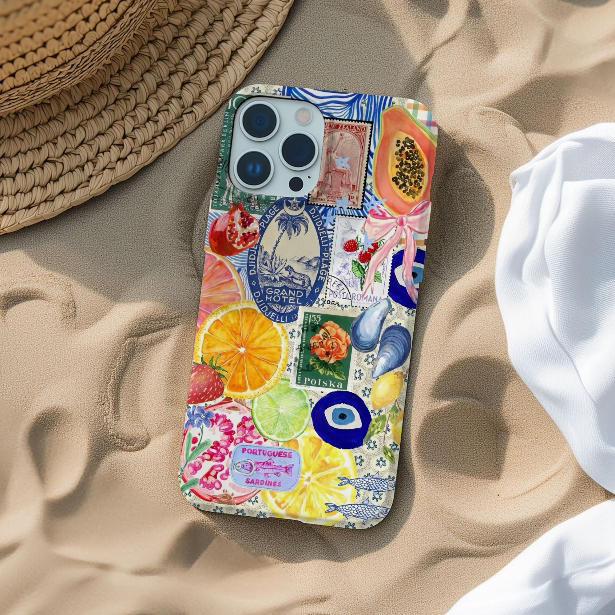 Fruity European Summer Collage Phone Case, La Dolce Vita, Spring Summer Themed, Cute & Trendy Cover, iPhone 15/14/13/12/11 Pro Max/8 Plus/X