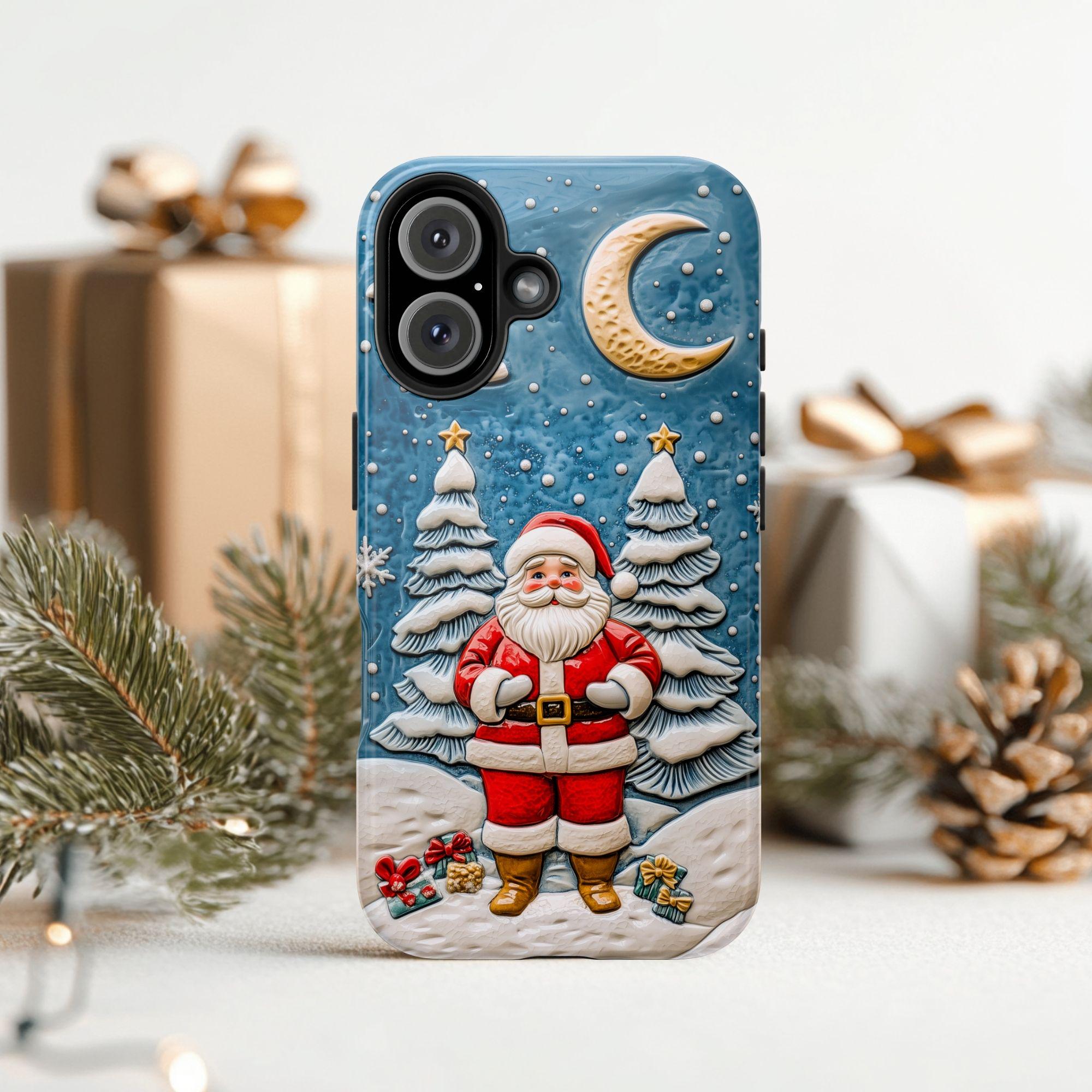 Santa Claus Phone Case, Cute Christmas Design, Faux Ceramic Tile