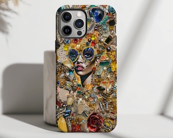 Jewelry Fashion Collage Phone Case, Mosaic & Beads Collage iPhone Case, iPhone 15 Pro Max, iPhone 14 Plus, 14, iPhone 13, 12, 11, X, XR, XS