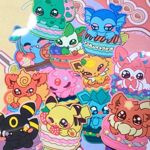 PKMN Stickers | Pocket friends macron stickers | Eeveelutions holo stickers | Poke monster holo sticker