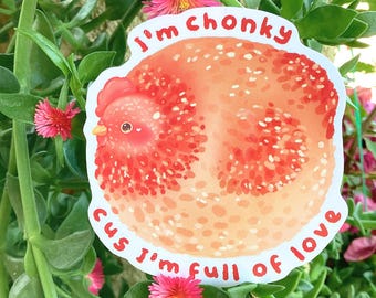 Glossy Fat Chicken Sticker, Farm Animal Sticker, Hen Sticker, Chicken Lover Gift, Cute Poultry Decal