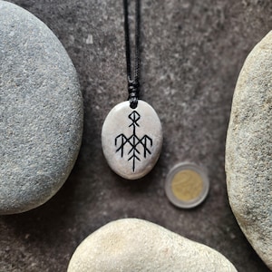 Hand Carved Sea Stone Wardruna Necklace, Rune talisman, Bohemian, Stone Art