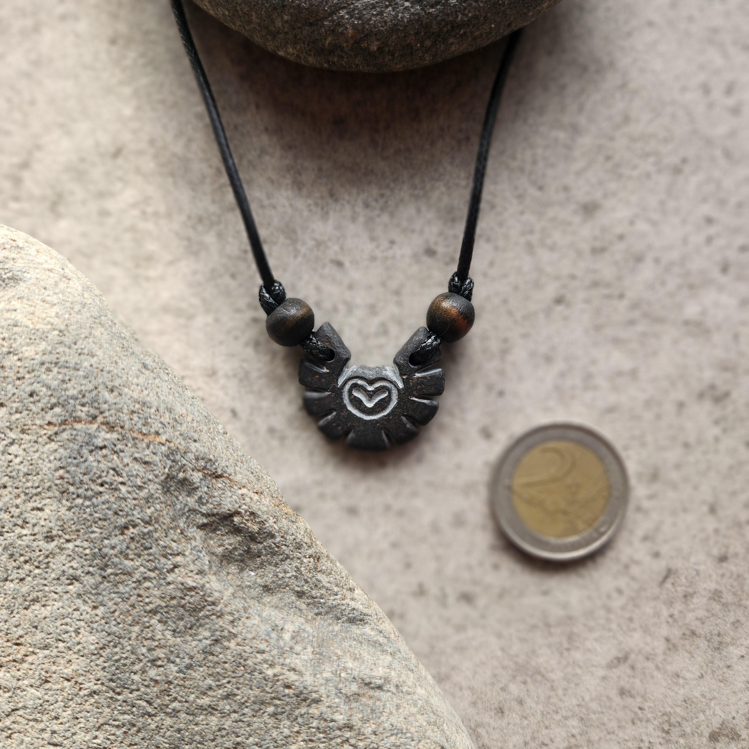 Hand Carved Sea Stone Owl Necklace: Bohemian Engraved Stone Jewelry