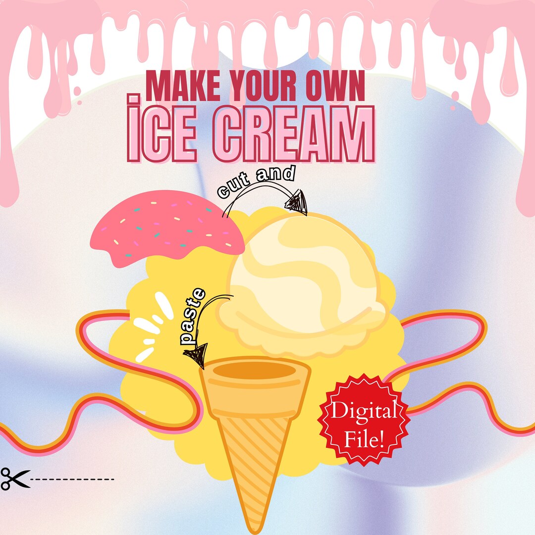 İce Cream Cut and Paste,kids Worksheet,scissor Skills,cut and Paste