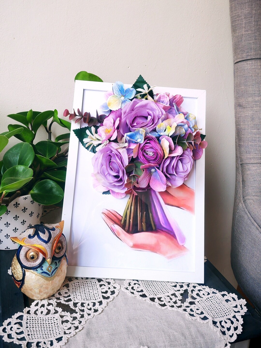 Artificial Flowers Picture Silk Bouquet Holder 3D Wall Bouquet Etsy