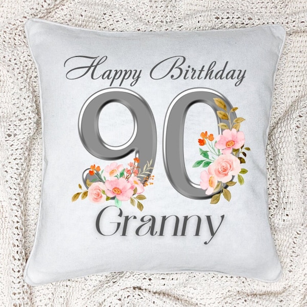 Personalised name Pillow, 90th birthday gift, customized velvet cushion, mommy name gift, floral cushion design, Gift for sister granny aunt