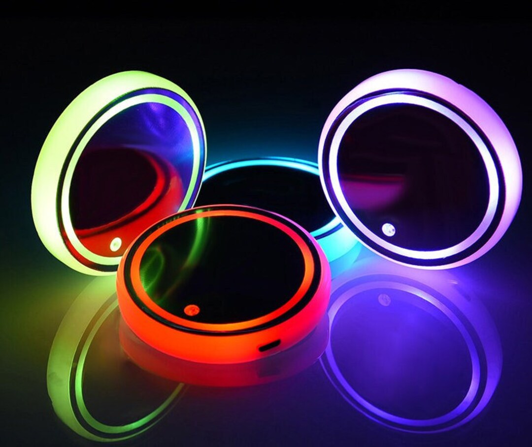 Colorful Cup Holder LED Lightup Coaster Solar & USB Charging Etsy