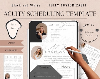 Lash Acuity Schedule | Tech Lash Branding | Lashed Website | Canva Templates | Black and White Acuity