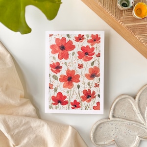 Biglietto d'auguri con papavero acquerello, stampa artistica, regalo per gli amanti della natura, biglietti bianchi per ogni occasione con buste kraft
