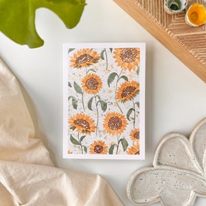 Carte de voeux aquarelle tournesol, impression d'art, cartes de fleurs, cadeau pour les amoureux de la nature, toutes les occasions, cartes vierges avec enveloppes kraft
