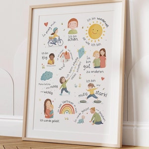 Affirmationen Poster Kinder, Bild Kinderzimmer, Geschenk Junge Mädchen, Selbstliebe für Kinder