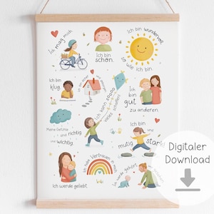 Cartel de afirmación descarga habitación infantil, cartel infantil, A4 A3, cuadro amor propio blanco, archivo digital para imprimir, descarga PDF