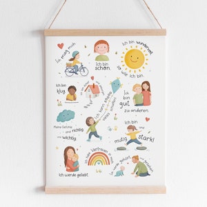 Affirmationsposter Kinderzimmer, Kinder Poster, A4 A3 A2, Bild Selbstliebe, weiß