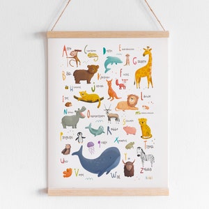 Poster Alphabet Animals Children's Room, Montessori Art Print ABC, Learning Poster Boy Girl, Poster Bar