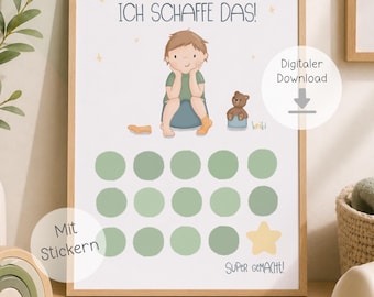 Potty training plan stickers, motivation reward chart, diaper-free, potty training, reward chart, template, digital download