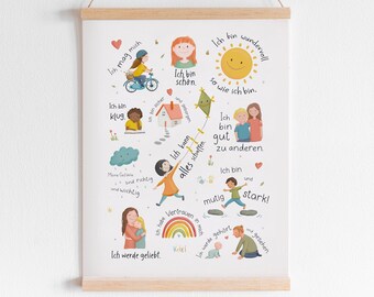 Affirmationsposter Kinderzimmer, Kinder Poster, A4 A3 A2, Bild Selbstliebe, weiß