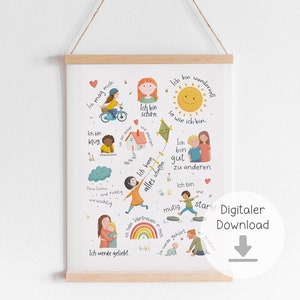 Affirmation poster children's room download, children's poster, A4 A3, picture self-love white, digital file for printing, PDF download