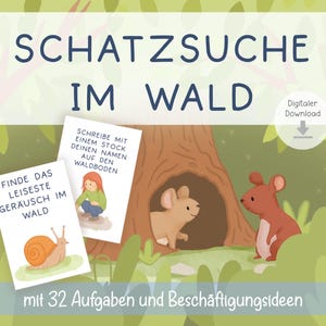 Jogo de cartas de caça ao tesouro na floresta para crianças, ideia ao ar livre, explorador da natureza, atividade de aniversário infantil de 6 anos