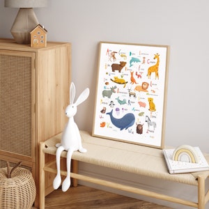 Bilderwand für das Kinderzimmer | Alphabet der Tiere | A4 A3 | Bild | Poster | Kinder | weiß Posterleiste