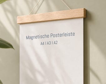 Magnetic wooden poster rail | Poster holder for A4, A3 & A2 | Minimalist poster hanging system | Wooden poster rail