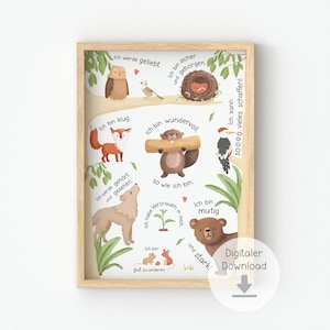 Cartel de afirmación descarga habitación infantil, cartel infantil, A4 A3, cuadro amor propio blanco, archivo digital para imprimir, descarga PDF