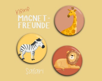 Magnete Safari Kinder Kühlschrank Set 38mm, Geschenk Kindergeburtstag Mitgebsel, Mädchen Junge, Afrika Zootiere
