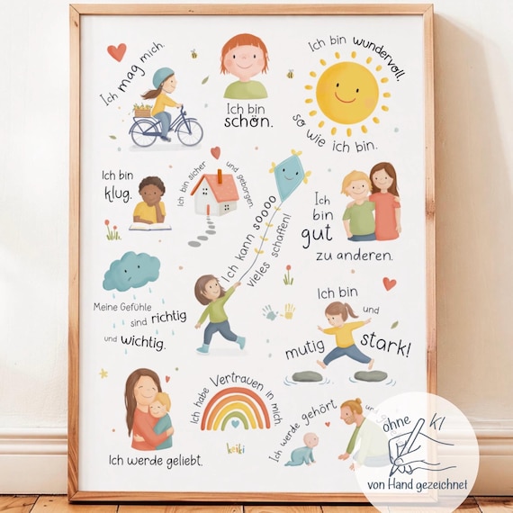 Affirmationsposter Kinderzimmer, Kinder Poster, A4 A3 A2, Bild Selbstliebe