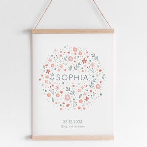 Geburt Poster personalisiert Mädchen, Geburtstafel Neugeborenes, Geschenk Geburtsposter Baby, Namensposter Mädchen