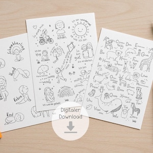 Coloring page, coloring template, PDF download, affirmations, animals, alphabet, yoga children