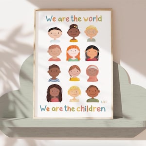 Poster Kinderzimmer Mädchen, Montessori Kunstdruck Diversität, Kinder Welt Frieden