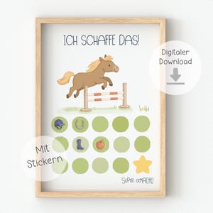 Belohnungstafel Mädchen Pferd Pony, Motivationsplan, Belohnungstabelle ausdrucken, Gewohnheiten Kinder, Download