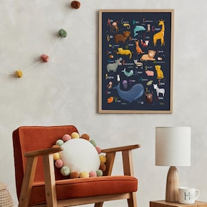 Tier Alphabet Poster Kinderzimmer, ABC Montessori Bild, Lernposter Mädchen Junge, Geschenk Geburtstag