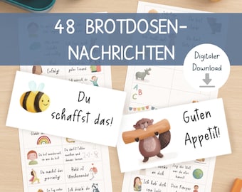 Brotdosen Nachrichten Brotbox, PDF, Affirmationen Kinder, Mutmacher Zettel Lunchbox, Download zum Ausdrucken, Sprüche Schulanfang Geschenk