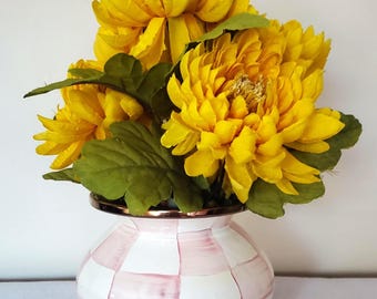 Mackenzie Childs Rosy pink Check vase hand painted stainless steel 4.75" H 5" W 8 oz. NEW, GIFT!