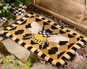 Mackenzie Childs honeycomb with bee XL Coir 24"x 36" Entrance mat NEW! unused