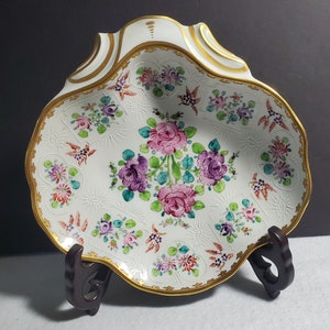 Carl Thieme Dresden caramelo de concha floral que sirve plato de nueces Vintage pintado a mano 9&quot; circa 1902