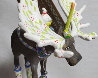 Mackenzie Childs geduld Brewster Woodland Milton Moose ornament 4,5" NIEUW in doos met label CADEAU!