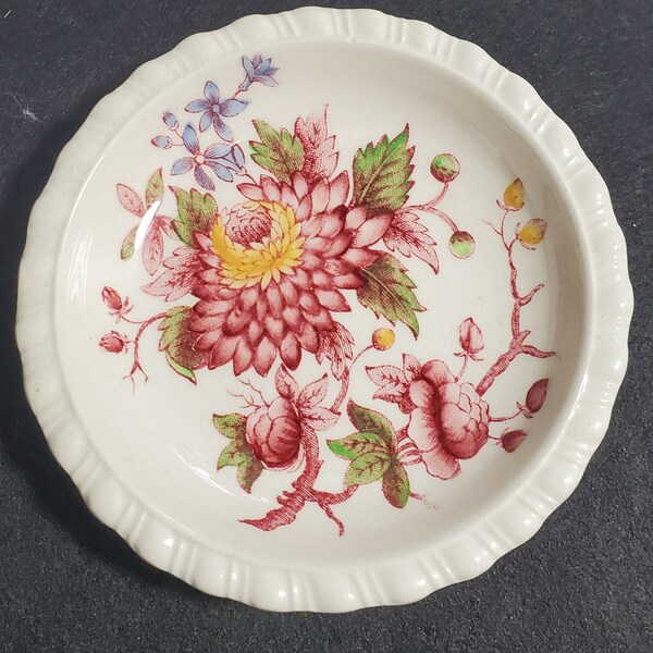 Vintage Spode "Spode's Aster" red butter pat 3-1/4" ENGLAND black stamp