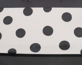 Mackenzie Childs courtly check COW CREAMERY ceramic serving tray cheese cracker 14.5" L 5.25" W New In Box GIFT!