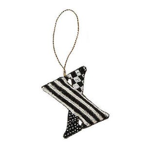 MacKenzie Child&#39;s beaded ornament black & white monogram &quot;X&quot;, New unused 4&quot;x4&quot;