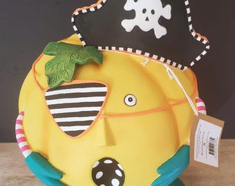 Mackenzie Childs Handcrafted Patience Brewster Pirate Pumpkin 10.75" Tall 8" W New in Box