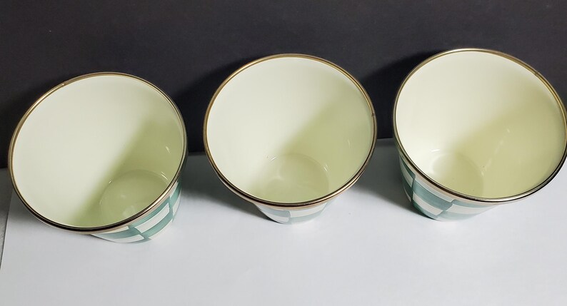 Mackenzie Childs Emerald Check grüner Emaille-Kräutertopf 3er-Set, 3.25 "H 3.5" B 8 oz. NEU! GESCHENK! Bild 4