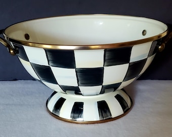 Mackenzie Childs Courtly Check black and white Almost Everything handled bowl 88 oz. 9.5 dia. 5" H NEW with tags!
