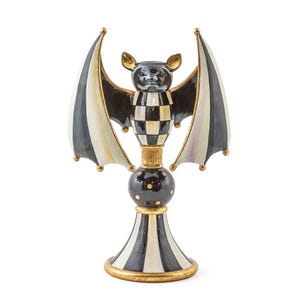 Mackenzie Childs courtly check bat spooky candle holder 10.5&quot; H New in box