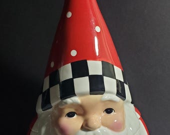 MacKenzie Child's PEPPERMINT SANTA cookie jar 13" tall 38 oz. NIB Gift!